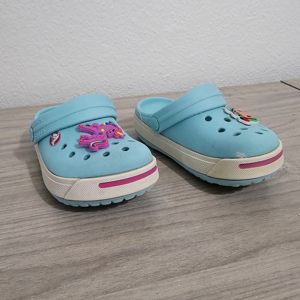 CROCS Crocband II Water Clogs Ice Blue Candy Pink White Little Kids C6/7